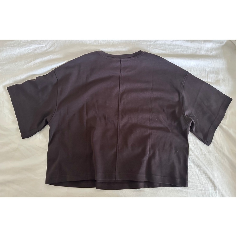 NWT COS Women Oversized Boxy Cropped Cotton T-Shirt Dark Brown Crew Neck Medium - Picture 5 of 6